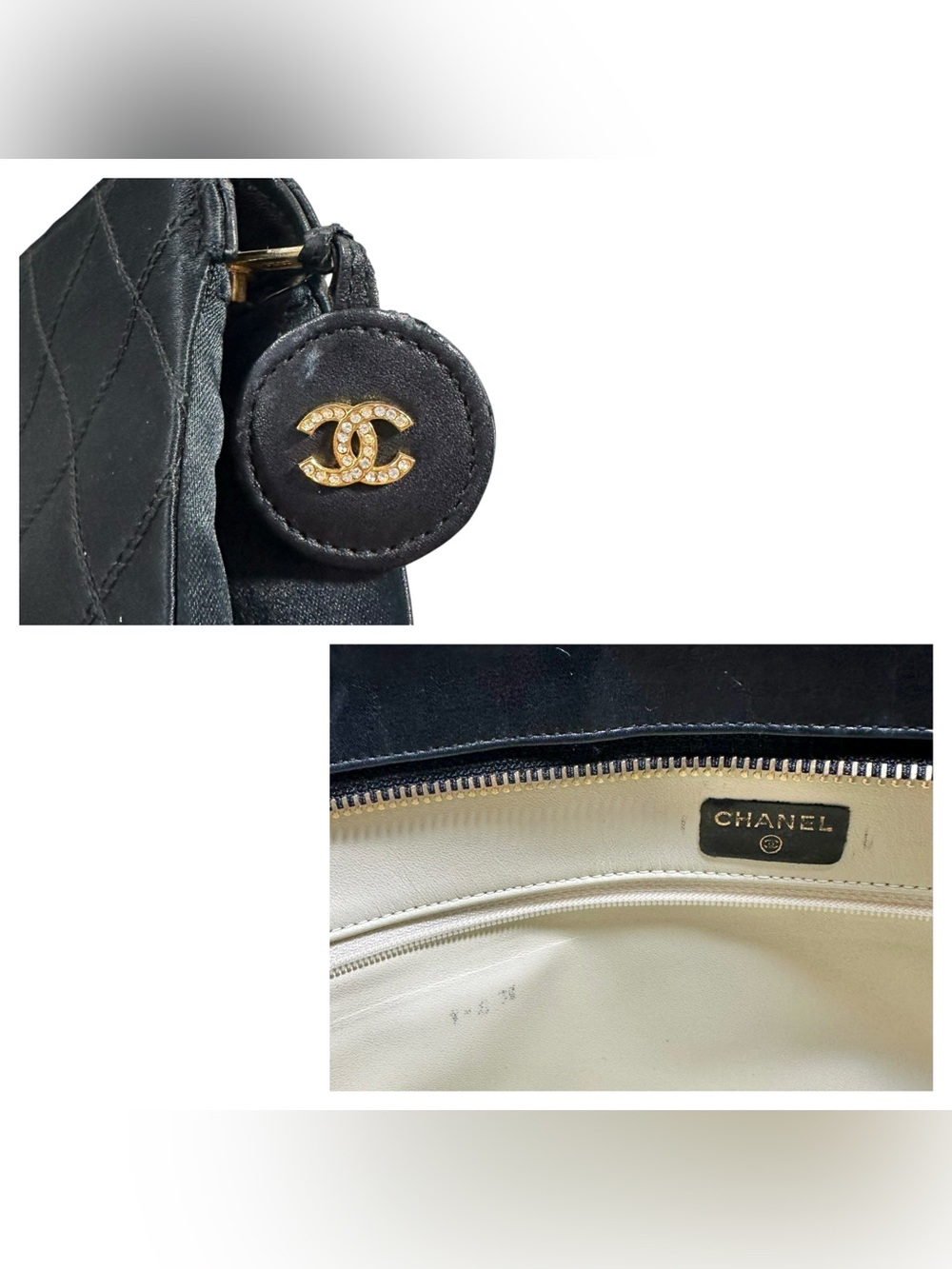 Chanel Black Quilted Satin & Leather O Case Evening Clutch Bag with Crystals - Picture 15 of 16